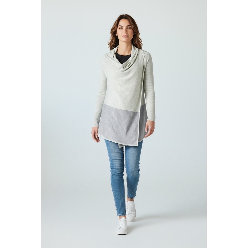 Smartwool Women's Cream Grey Colorblock Cowl Neck Edgewood Wrap Sweater Small